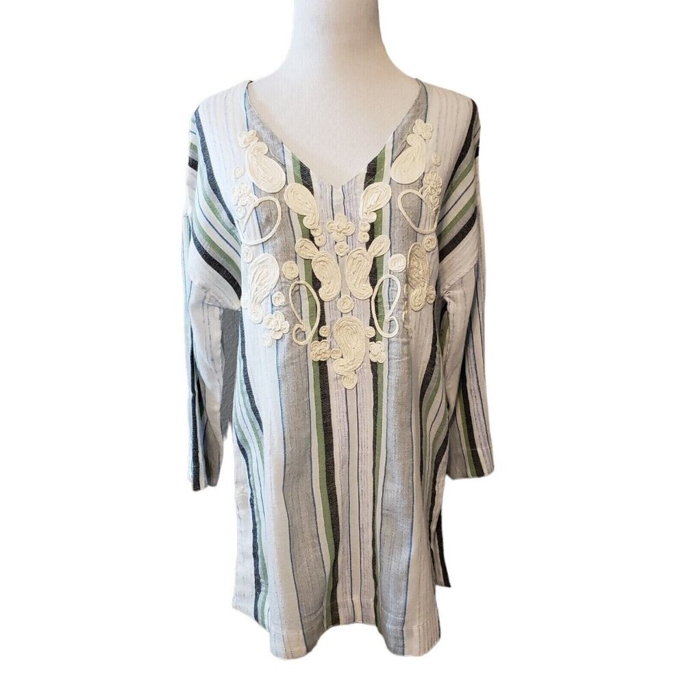 Soft Surroundings Manhattan Beach Cotton Tunic top Lace scrolls Size XS New